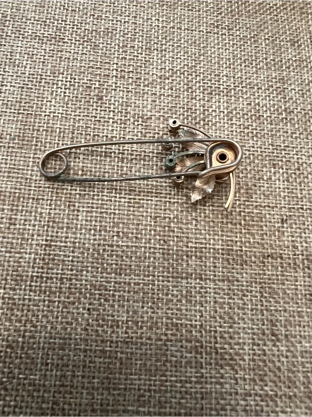Vintage Gold-Tone Rose Safety Pin Brooch with Crystal Accents